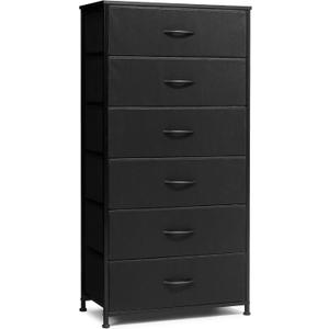 Crestlive Products Dresser for Bedroom with 6 Drawers, Tall Chest of Drawers, Black Dressers Bedroom Furniture, Storage Organizer Unit with Bins for Closet, Hallway, Living Room, Entryway, 11.8"D x 23.2"W x 45.8"H
