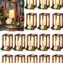 Huquary 32 Pcs/16 Set Wooden Wedding Lantern Centerpiece Include Farmhouse Candle Holders and Flameless LED Candles for Rustic Wedding Table Decoration