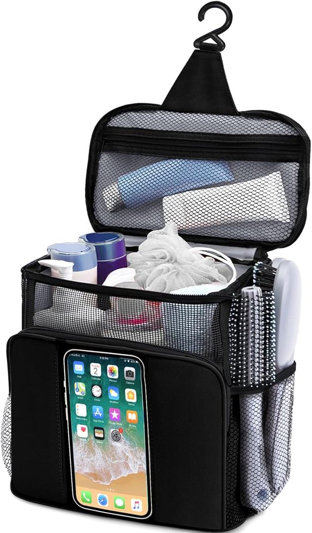Dorm Room Essentials for Guys, Quick Dry Mesh Shower Caddy, Travel Toiletry Bag for Men and Women, Travel Cruise Ship Camping Essentials, Large Makeup Organizer for Full-Sized Toiletries Gifts for Men (Black)