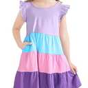 Poroka Girls Ruffle Sleeve Dress Tiered Swing A-Line Short-Sleeve Dresses Kids Midi Casual Summer Sundress with Pockets Lilac 2T