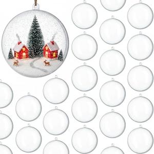 Vinsot 60 Pcs Christmas Clear Plastic Fillable Ornaments Balls 3.15''/80mm DIY Craft Transparent Baubles Christmas Tree Hanging Ornament Decorations for Birthday Wedding Valentine Decor