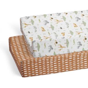 Baby Changing Pad Cover 2-Pack for Boys, Girls (Safari Adventure) - Premium Fitted Sheets Baby Diaper Changing Table Cover - Buttery Soft Cotton Blend