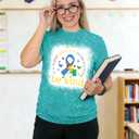 YZMI in April We Wear Blue Autism Awareness Shirt Rainbow Short Sleeve Pattern Tops Bleached L