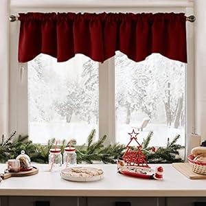 Deconovo Red Valances for Living Room, Kitchen, Burgundy Valances for Small Windows, Blackout Valances for Bedroom (42x18 Inch, Maroon Red, 1 Drape)