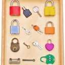 Montessori Lock and Key Set for Toddlers, Homeschool Preschool Learning Activities, Wooden Montessori Materials Learning & Education Toys for 3+ Year Old Kids (8 Pack Locks)
