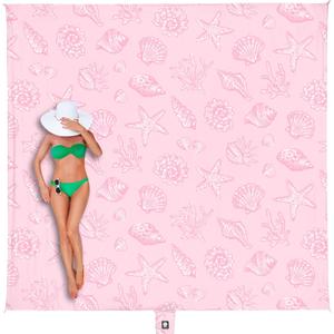 WEKAPO Beach Blanket Waterproof Sandproof Oversized, Extra Large Beach Mat Sand Free, Lightweight & Compact Sand Free Mat with 6 Stakes & 4 Corner Pockets (8 x 7 FT (14 person), Pink Sea Shells)