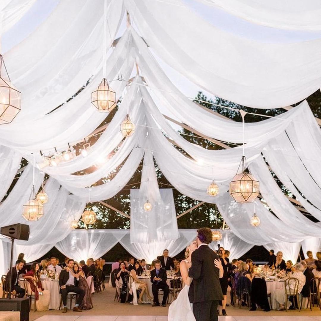 4 Panels White Ceiling Drapes for Wedding Ceiling Drapes 5ftx30ft Wedding Arch Draping Fabric Sheer Curtains Voile Chiffon Drapery Draping Wedding Ceiling Decorations for Party Ceremony Stage Swag