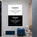 Consistency Discipline Motivational Canvas Wall Art 24x36 Inch, Black White Inspirational Positive Saying Quote Poster Print for Living Room Classroom Office Decor, Framed Ready To Hang