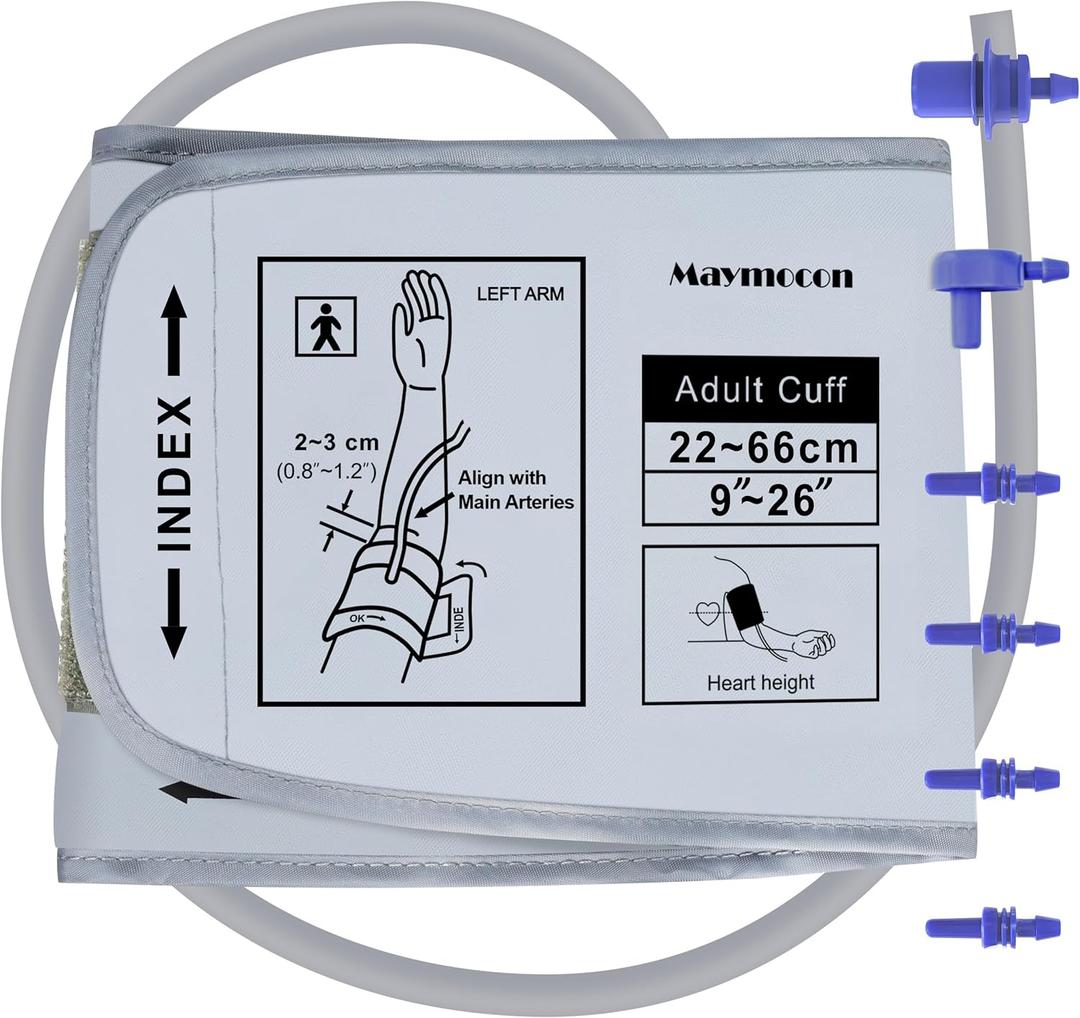 XXXL Blood Pressure Cuff for Big Arms 12.6-26 (32-66CM)-Compatible with Omron and Most Other Brands, Includes 6 Connectors (Light Grey)