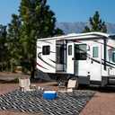 OLANLY Outdoor Rug 5x8 ft Waterproof, Outdoor Plastic Straw Rug with Geometric Pattern Clearance, Reversible RV Mat for Patio, Camping, Balcony, Deck, Backyard, Black & White