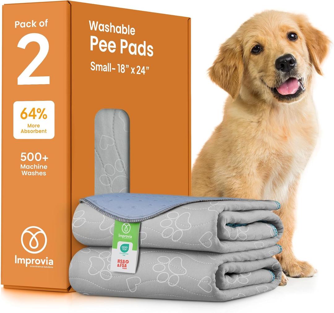 IMPROVIA Reusable Puppy Pad  Waterproof, Extra-Absorbent, Washable Pee Pad for Dog Training, Whelping, & More  Protect Your Floors & Pet with Quick-Drying Potty Pad (Small - 18"x24")