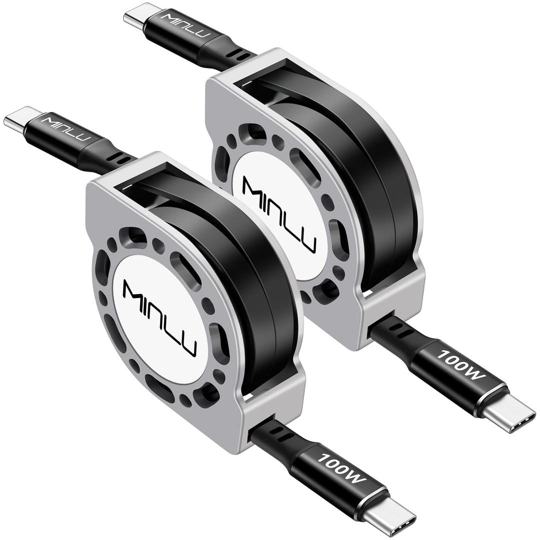 Retractable USB C to USB C Cable(4 Ft, 2Pack),100W USBC 5A Fast Charging Cord, USB Type C Charger Cable for iPhone 17 16 15 Pro Plus Pro Max, Samsung S25/S24/S23+, MacBook, iPad, Kindle, Ps5 and More (Grey)