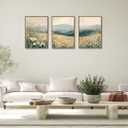 KISSFOX 3 Piece Framed Wall Art Floral Wall Decor Landscape Pictures Mountain Canvas Art Daisy Wildflower Paintings Modern Farmhouse Artwork For Bedroom Bathroom Living Room, 16x24 In Natural Framed