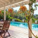 INQCMY Artificial Hanging Flowers with Basket for Spring Outdoors Decoration,Fake Silk Morning Glory Vines in Planter UV Resistant Realistic for Home Garden Balcony Porch Decor(Orange)