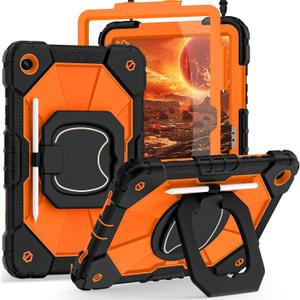 Case for Galaxy Tab A11 Plus/A9 Plus 11 Inch Heavy Duty Cases for Samsung Galaxy A11+/A9+ Tablet Case with Screen Protector 360 Rotating Stand Shoulder Strap Pen Holder,Black Orange