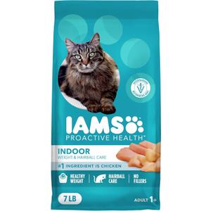 IAMS Proactive Health Dry Cat Food, Indoor Weight and Hairball Care Cat Food Dry Recipe, with Real Chicken in Every Bite, 7 lb. Bag (7 Pound (Pack of 1)), BBD: MAY 23/2027