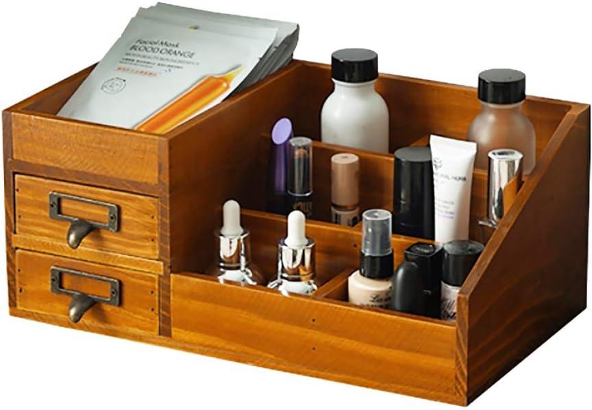 Wooden Farmhouse Makeup Vanity Tray - Rustic Skincare & Perfume Organizer - Bathroom Countertop Storage Box