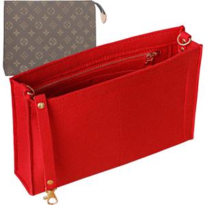 Toiletry Pouch 19 26 Bag Organizer Insert for Cosmetics Tidy Organizer,Felt Purse Organizer Insert Ladies Tote Handbag Liner Pocket Organizer with Keychain & Gold Buckle & Zip(Small-19,Red)