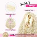 REECHO Ponytail Extension - 26" Long Curly 2-in-1 Claw Clip & Drawstring Ponytail Hair Extensions 100% Super Protein Pony Tail Hairpieces for Women - Natural Blonde