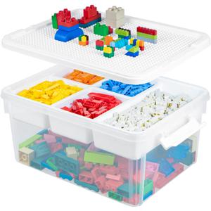 Creahaus 16L Organizers and lego storage Box with Removable Tray and lego building tray kids storage boxes Craft Box for Lego Art, Playdoh, Tool, Craft, Toy(Clear)