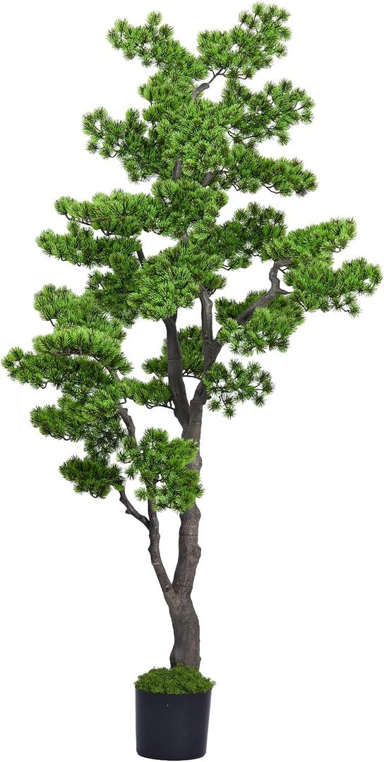 5.5FT Artificial Bonsai Tree Large Faux Plants Indoor Tall Realistic Fake Plants with Ceramic Pot and Moss for Home Decor Living Room Corner Entryway - Silk Green Leaves Low Maintenance
