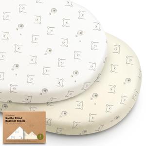 2-Pack Organic Bassinet Sheets for Girls, Boys - 100% Cotton Bassinet Mattress Sheets Compatible with Halo Bassinest Swivel Sleeper, Graco, Baby Delight, Chicco, Fitted Bassinet Sheets (Bumble Bear) (Universal Fit 33 x 17)