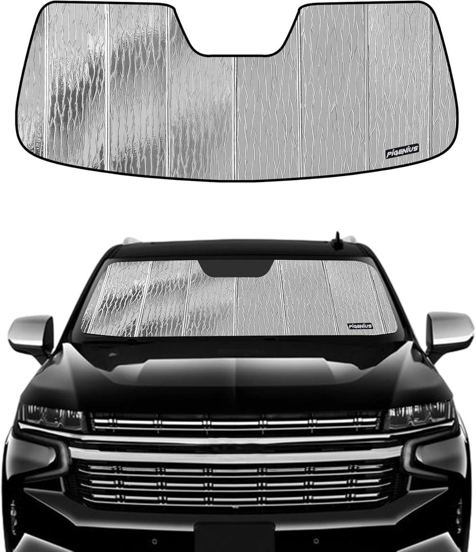 Windshield Sunshade for Cadillac/Chevy/GMC Escalade Suburban Tahoe Yukon 2021-2025, Reversible Silver/Black (AstraGuard)