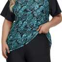 Inno Women's Plus Size 2 Piece Rash Guard Swimsuits Short Sleeve with Boyshorts UPF 50+ Surfing Swimwear 1X 2X 3X 4X 5X 6X (5X)
