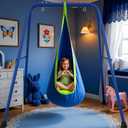 Heavy Duty Sensory Swing Frame for Kids - Indoor Outdoor Metal Stand with Cotton Pod Swing - 200LBS Capacity Blue Therapy Swing for Autism, ADHD, Special Needs - Easy Install