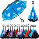 SIEPASA 49 Inch Inverted Reverse Upside Down Umbrella, Extra Large Double Canopy Vented Windproof Waterproof Stick Golf Umbrellas with C-shape Handle.