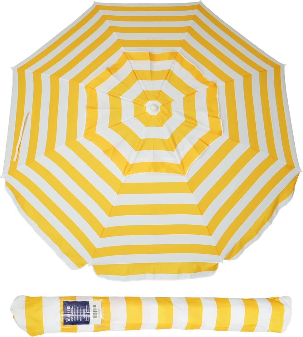 AMMSUN 6.5 Foot Heavy Duty Beach Umbrellas for Sand with tilt Sun Shelter, UV 50+ Protection Outdoor Sunshade Umbrella with Carry Bag for Patio Garden Beach Pool Backyard multicolor Yellow (Capri Yellow Stripe)