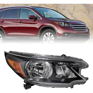 Zhaoyang Halogen Headlights Assembly Compatible with 2012 2013 2014 Honda CR-V Black Headlamp (Passenger Right Side)