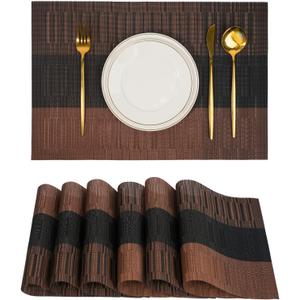 Placemats Set of 6Non-Slip PVC Weave Table Mats Easy to CleanHeat Resistant Place Mats for Kitchen Dining Table Decoration Indoor OutdoorBlack Brown