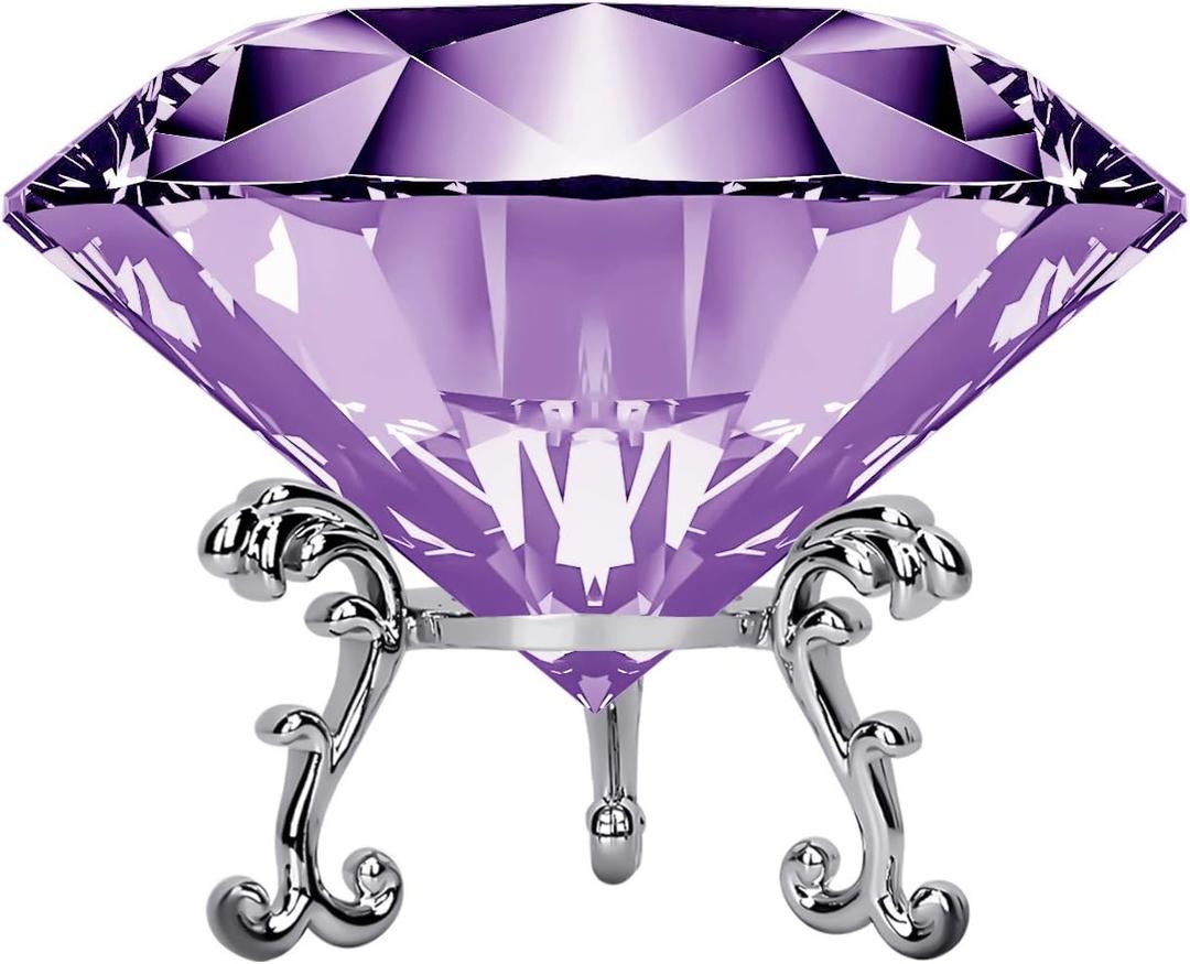 Large Crystal Diamond Paperweight with Stand Jewels Wedding Decorations Centerpieces Home Decor 3.15 inch (Purple) (80 mm)