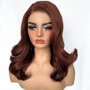 SOKU 13X6 Reddish Brown Lace Front Wigs Pre Layered, 18 Inch Short Wavy Glueless Wigs Pre Plucked, Copper Red Body Wave Synthetic Lace Front Wigs for Women