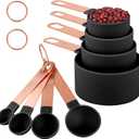 8-Piece Stackable Rose Gold Stainless Steel Handled Measuring Cups and Spoons for Measuring Dry and Liquid Ingredients (black)