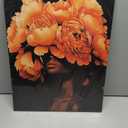 ZSHARTSWD African American Canvas Wall Art Black Woman with Flowers on Head Picture Abstract Black Girl Painting Prints for Girls Room Bathroom Decor Framed (Orange, 20L x 16W)