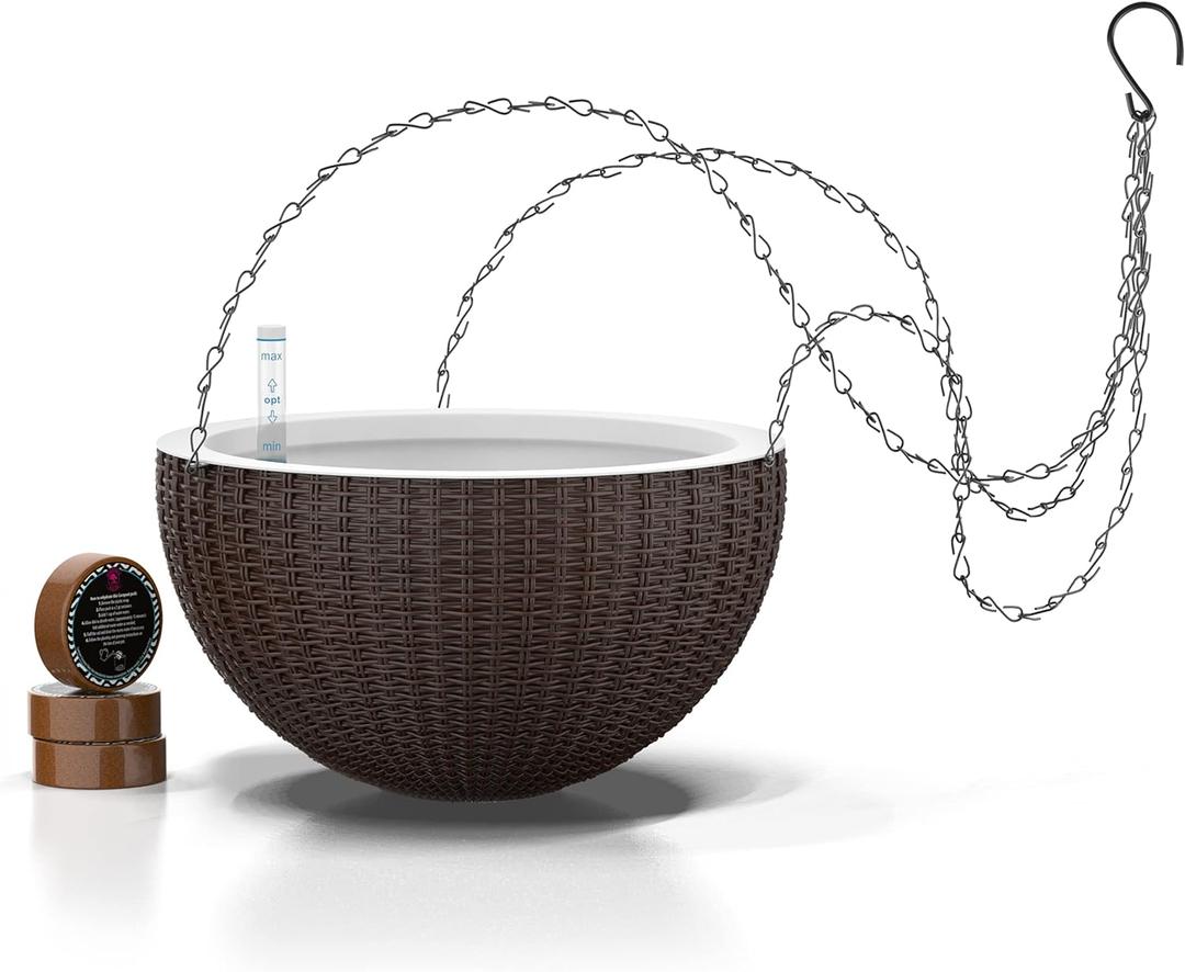 GARDENIX DECOR Self Watering Hanging Planter, 11'' Indoor, Brown, Coco Coir, with Water Level Indicator, Round, 1 Pack