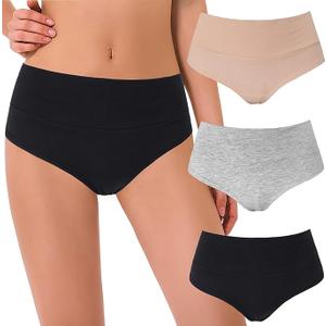 Women's High Waisted Underwear, 3 Pack, Black,Nude,Grey, Size Large