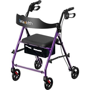 Foldable Rollator Walker with Seat for Seniors, All-Terrain Wheels, 350lb Capacity, Reinforced Inner Metal Rod for Easy Folding & One-Hand Carry, Lightweight Rolling Walker - Purple