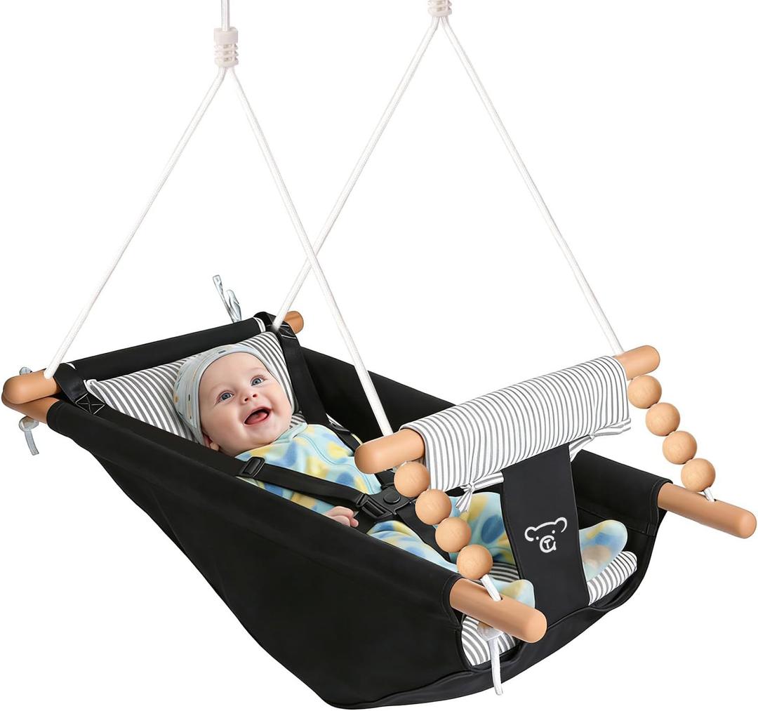 Baby Swing Indoor & Outdoor, Cozy Toddler Swing for Backyard, Canvas Hammock Swing