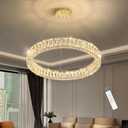 HAIXIANG Modern Crystal Chandelier Dimmable LED Ring Pendant Lights Adjustable Glam Chandeliers Lighting Fixtures for Dining Room Living Room Bedroom Gold Light, 1 Ring : 24"