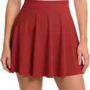 eoeoo Women's Flared Mini Skirt Stretchy High Waist Flowy Ruffle Hem Skater Skirt (Red, XL)
