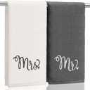 Tingjoo 2 Pcs Mr. and Mrs. Hand Towels 100% Cotton Hubby and Wife Embroidered Bathroom Towel Gift Mr. and Mrs. for Couple, Wedding Anniversary Bathroom Decor 29 x 3inch (Dark Gray, Beige)