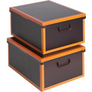 Lavatelli: Storage Box 2 Pack: Large - Leather Brown - Lid-Handles, Decorative Cardboard Organizer, Stack-Fold, Home-Clothes-Linen, 19.7 x 15.7 x 9.8