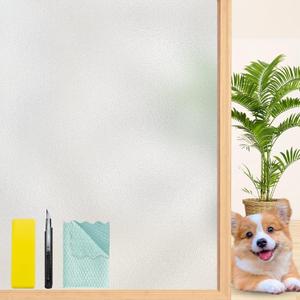 Frosted Glass Window Privacy Film Decorative, Static Cling Bathroom Window Frosting Film Day and Night Windows Cling Home Glass Door Cover, 17.5 inch x 78.7 inch