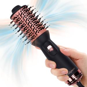 Dual Voltage Travel Hair Dryer Brush, Small Portable Ionic Powerful Blow Dryer, Drying Straightening Curling in One Step, Suitable for Women & Kids with Long Hair