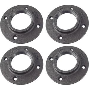 WiseWater 1-1/2" Floor Flanges 4Pcs, Malleable Cast Iron Pipe Flanges, Pipe Fittings with Threaded Hole for DIY Home Project/Furniture/Shelving Decoration And Industrial Vintage Decor (1-1/2 inch) (Black)