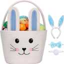 Easter Baskets for Kids Cute Bunny Egg Hunt Basket Bags with Bunny Ears Headband Bow Tie Tail Set (Blue)