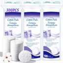 Premium Cotton Pads for Face, 300 Count Round Makeup Remover Pads, 100% Pure & Natural Organic Cotton Rounds, Lint-Free Facial Pads Cleansing Cotton (100 Count (Pack of 3))